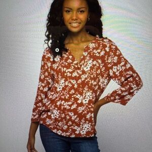 Monday Fun Kearney Henley Blouse Burnt Orange